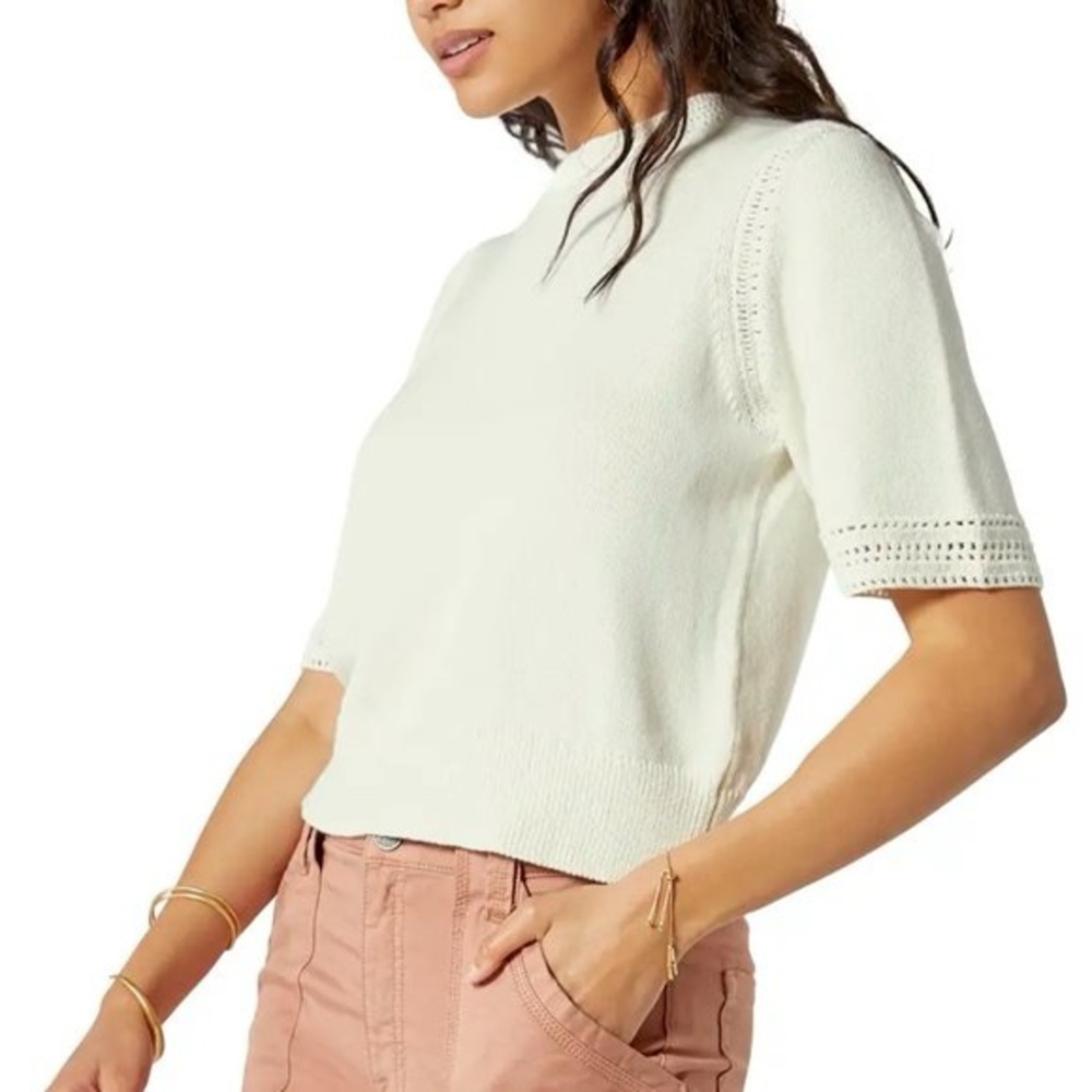 NWT JOIE Feona Short Sleeve Cotton Sweater In Porcelain Size Small